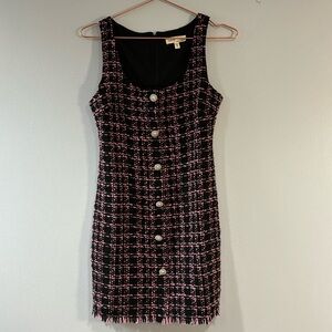 Vintage Y2K Pink and Black Tweed Plaid Sleeveless Dress Size Small S